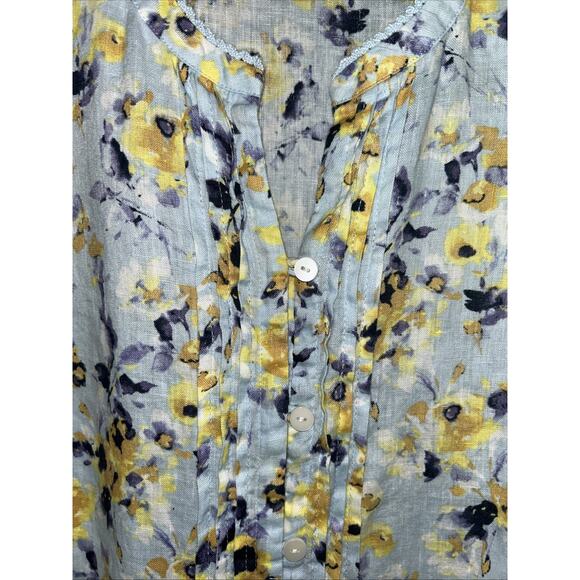 J. Jill Love Linen Floral Blouse Women’s XS Button Pintuck Pleated Cottage - Picture 4 of 10